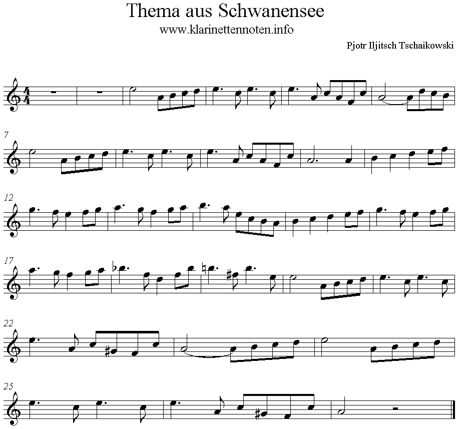 Thema aus Schwanensee Klarinettennoten, Clarinet